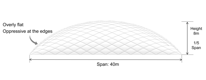span 40m, height 8m, too flat