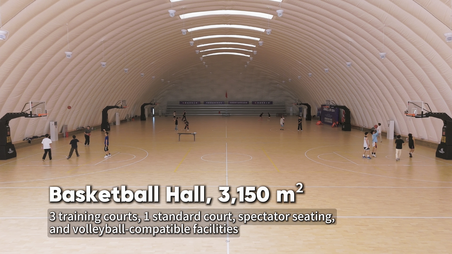 Sizes of Basketball Hall of Ningbo University of Technology Air Dome Sports Center built by Broadwell Air Dome